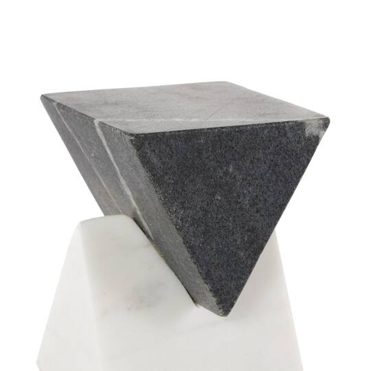 9.5" Black & White Geometric Stacked Pyramid Marble Sculpture with Diamond Center
